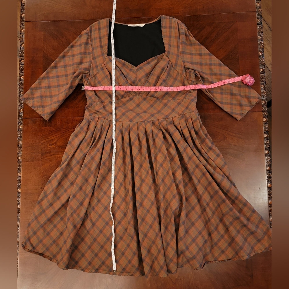 3X/24W eshakti Zapelle Cotton Plaid Bustier style dress brown blue organge - Picture 8 of 9